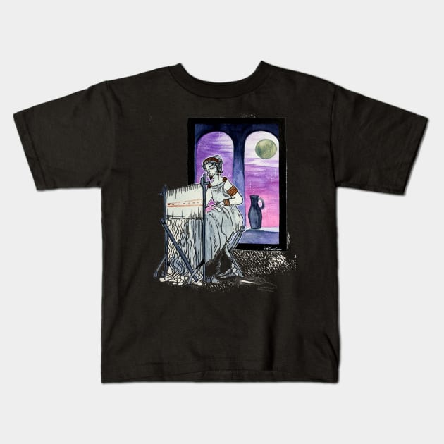 Girl sitting weaving Kids T-Shirt by suzanmaraea